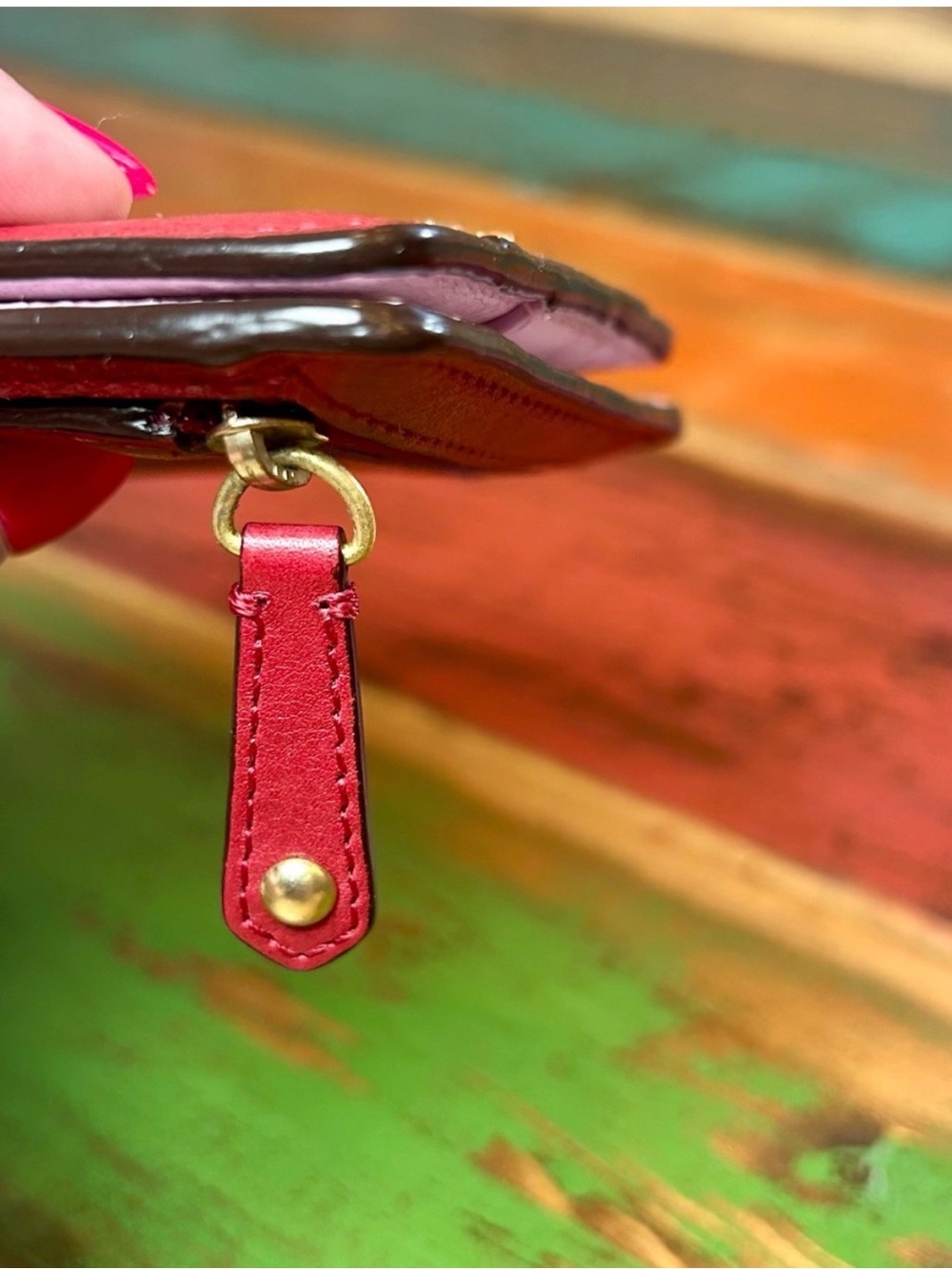 Coach Madison Cherry Red Pleated Bifold Wallet Leather Horse Carriage Retired - Picture 10 of 15